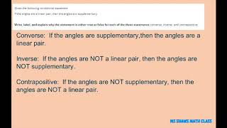 Given the conditional statement write the converse, inverse, Contrapositive, and biconditional