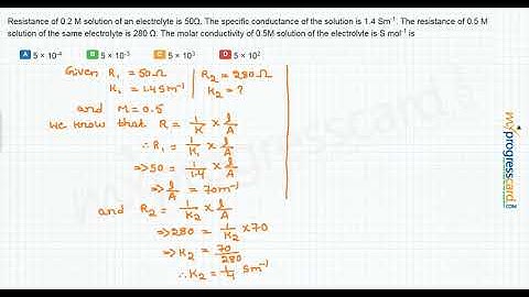 Resistance of 0.2 M solution of an electrolyte is 50Ω.