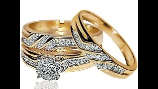 His and Hers Rings Trio Set | 0.28ct 10K Gold 3 Piece Set