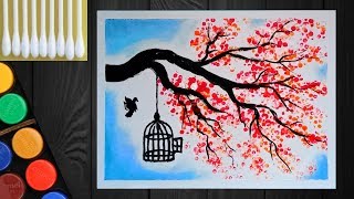 Hi guys..... in this video i show you " q tip ( cotton swabs ) cherry
blossom tree and bird cage painting tutorial with poster colour - step
by step." wat...