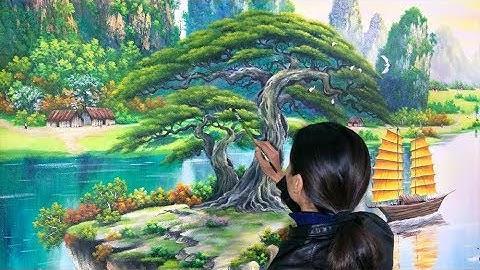 Vẽ tranh tường 3d phòng khách phong cảnh sơn thủy. ĐT: 0969.033.288/Nhận dạy các khóa học vẽ tranh.