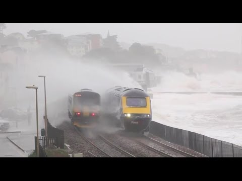 Dawlish train storm waves