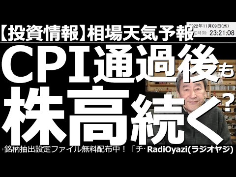 【相場天気予報(総合投資情報)】米CPI通過後も株高は続くのか？　明日(10日)夜10時30分は米CPI。前段階では、株がやや上がり過ぎ、ドル円がやや下がり過ぎている感。通過後は逆の流れが来るのでは？