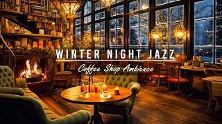 Calm Sleep Jazz Piano Instrumental Music & Warm Fireplace Sound in Cozy Winter Coffee Shop Ambience