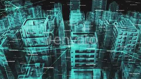Network Social And Data Communication Connection Around Digital Hologram City 4k | Motion Graphi...