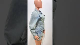 Feminine Multi-Pocket Washed Denim Dress,S-2XL,NC_NY8150