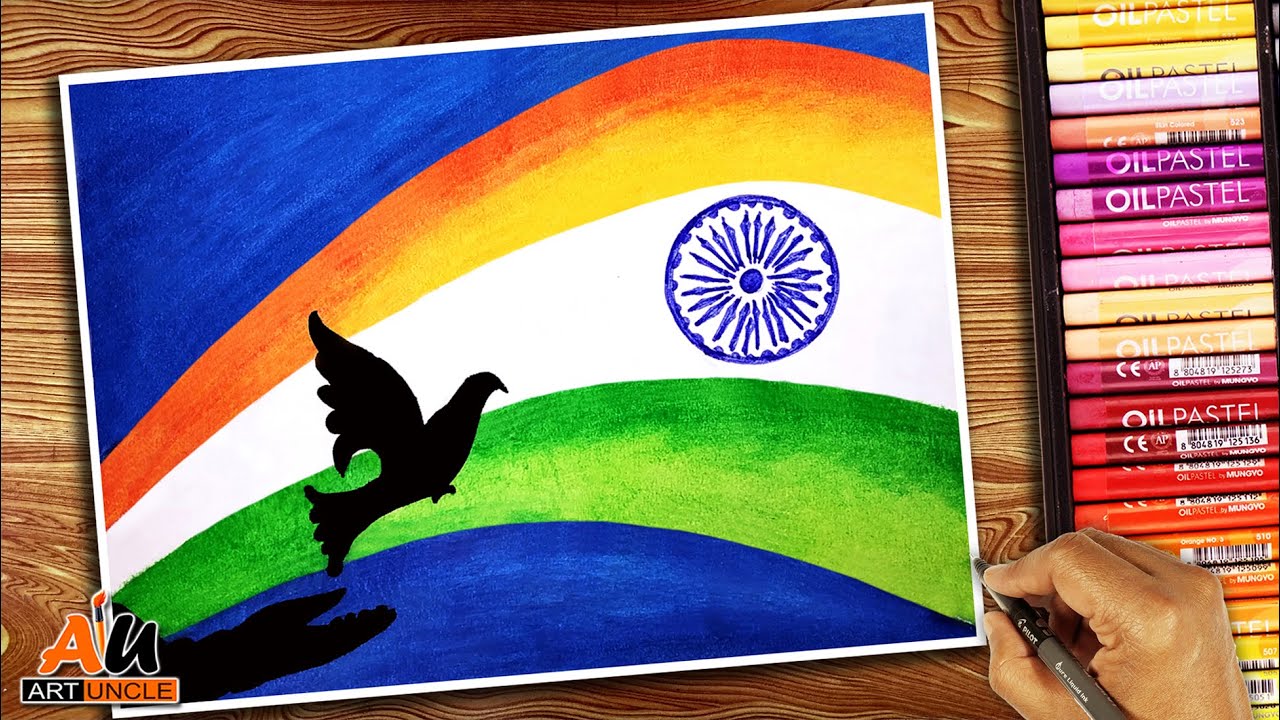 Republic Day Drawing with Oil Pastel Easy step by step ...