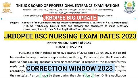 Jkbopee Bsc Nursing Entrance Exam Dates Announced| Correction Window Opened 2023| Big Update Check