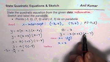 Find Quadratic Equation from 2 x intercepts and Sketch Parabola