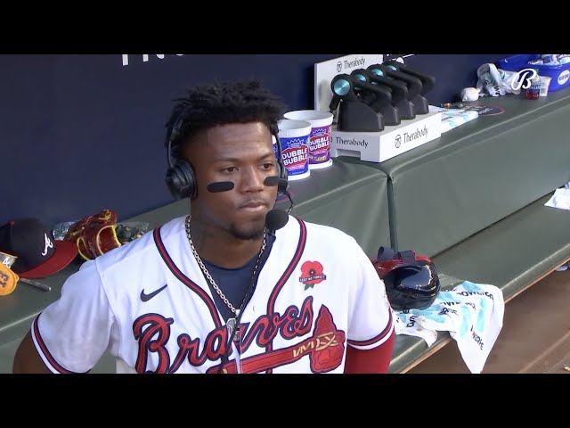 Ozzie Albies messes with Ronald Acuña Jr.