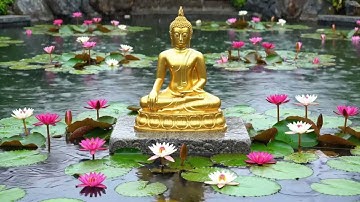 Peaceful Rain Meditation – Golden Buddha beside Lotus Pond