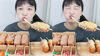 Brand New Myungrang Corn Dogs! Eating Show _ Extra cheesy corn dogs I have to try :D