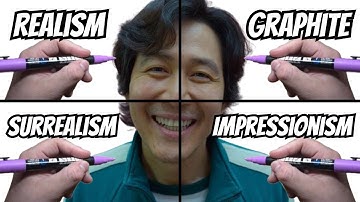 Drawing Gi-Hun Player 456 Squid Game in 4 Different Styles!