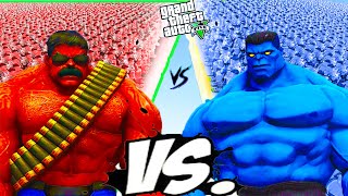 GOD RED HULK ARMY ATTACKS ON GOD BLUE HULK ARMY IN GTA 5 UPGRADING BLUE HULK INTO GOD BLUE HULK