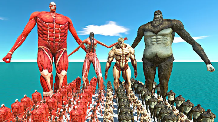 Colossal Titan + Eren Titan vs Armored Titan + Beast Titan - Animal Revolt Battle Simulator