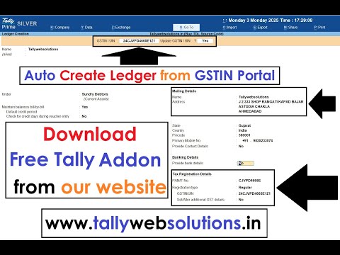 (Free Tally Addon) Auto Create Ledger from GSTIN Portal in Tally Prime 6.0 Using Default Tally API (Quick Download Free Tally Addon in One Click)