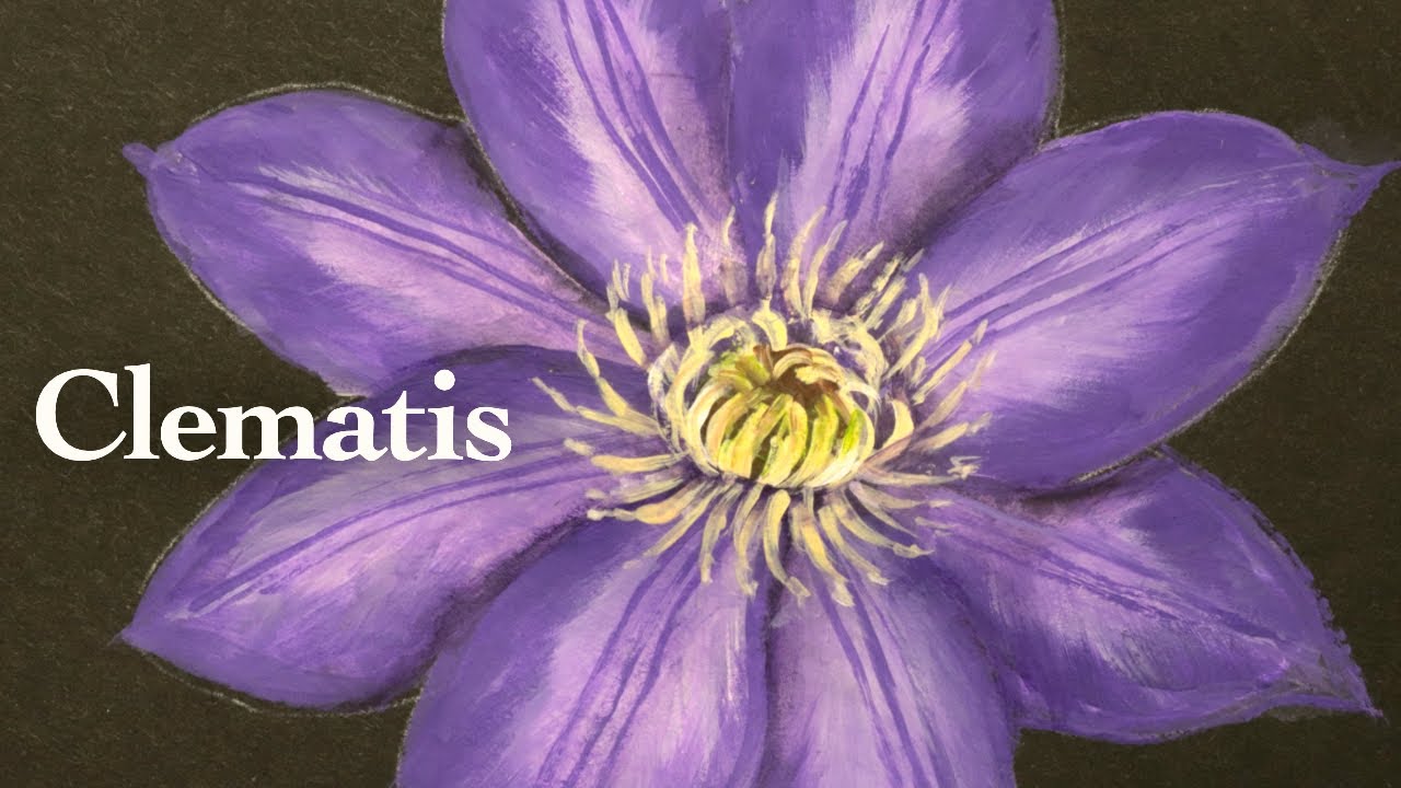 Clematis flower painting in acrylic | tutorial ( in 8.5 Minutes )