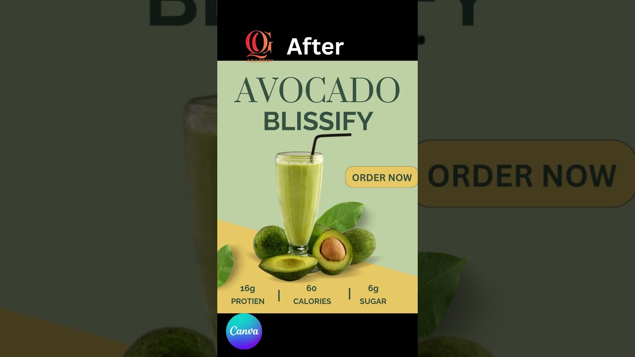Avocado Juice Post Design in Canva | Before and After | Quirky Graphic Academy