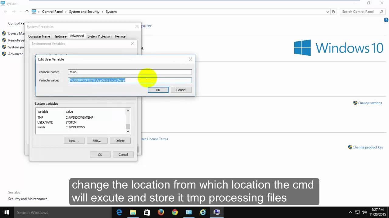 Variable environnement windows 10