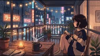 Late Night Anime Balcony ☔ | Rain Sounds for Sleep, Study &amp; Relaxation