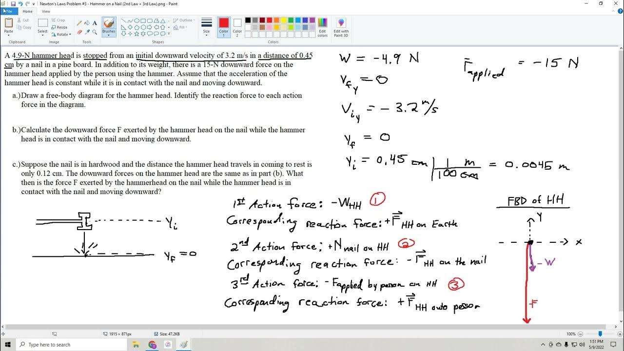 Newton's Laws Problem #3 - Hammer on a Nail (2nd Law + 3rd Law) - YouTube