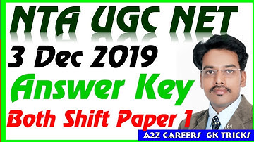 NTA UGC NET 3 Dec 2019 Answer Key  Paper Ist  Exam Solved Paper Analysis all #A2ZCAREERSGKTRICKS