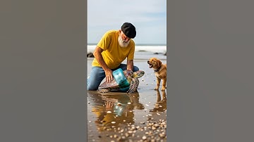 Puppy Alerts Old Man to Save a Trapped Sea Turtle #goldenretriever #dog #animals #animalrescue