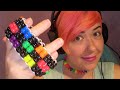 Kandi Cuff Tutorial Black and Rainbow Checkered Ladder Stitch