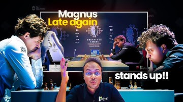 Magnus Carlsen arrives late to his game against Hans Niemann | Freestyle Chess South Africa