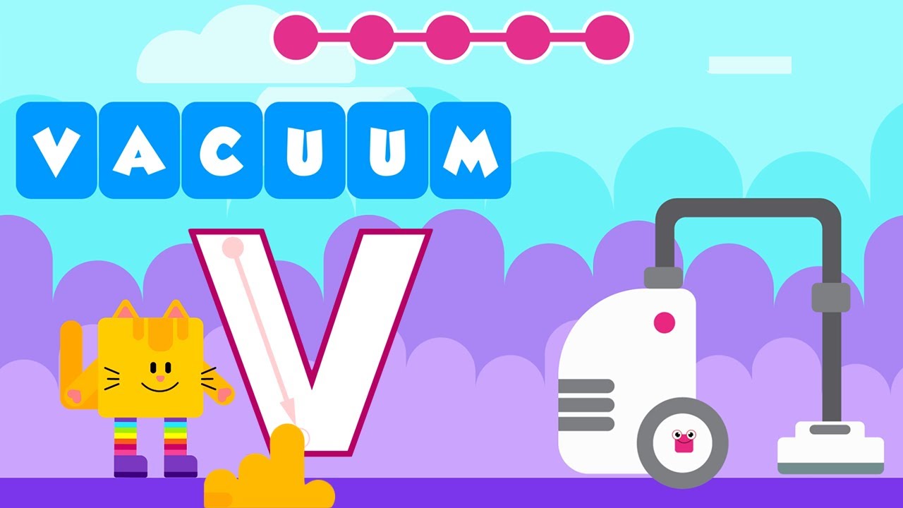 ABC Jump Learn the Letter V and spell the words VASE, VOLCANO