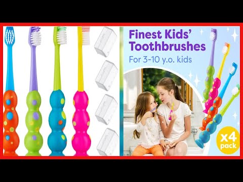 Trueocity Kids Toothbrushes 4 Pack - Soft Contoured Bristles - Child Sized Brush Heads