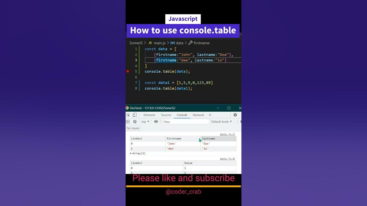 How to print a table in console in javascript shorts youtube