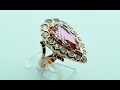 18KT red gold ring with old cut diamonds and kunzite stone handmade