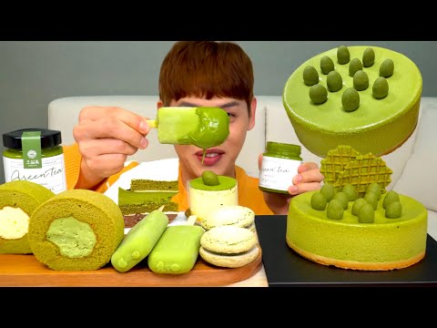 ASMR 녹차 말차 파티🟢 녹차 치즈케이크 티라미수 롤 아이스크림먹방 Green Tea Dessert Party 🎊 Cheese Cake Tiramisu Roll MuKbang