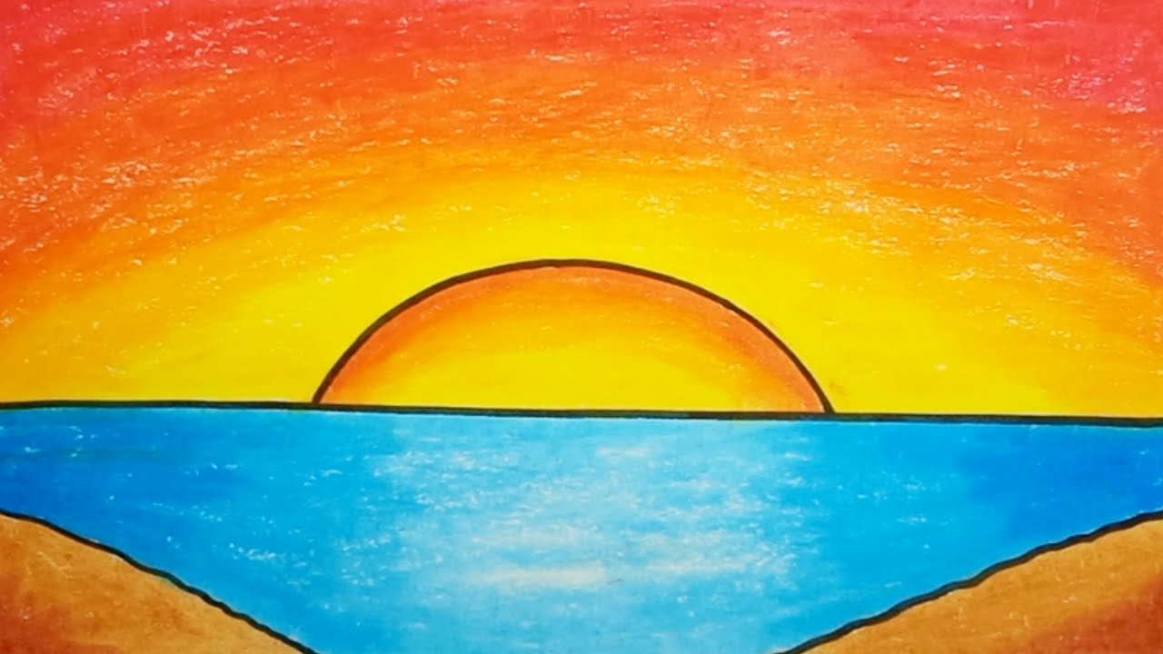 How To Draw A Sunset Scenery Easy For Kids Drawing Sunset Scenery Step