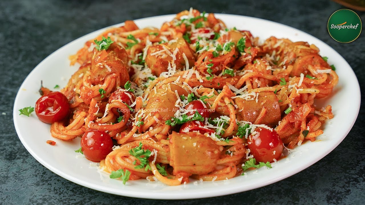 Tomato Sausage Spaghetti Recipe by SooperChef