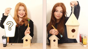 Twin Telepathy 3 Color Painting Bird Houses Art Challenge *DIY Bird House Ideas | Ruby and Raylee