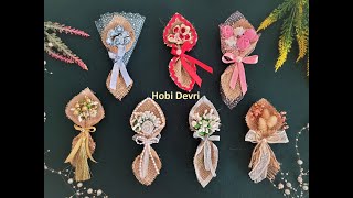 DIY Wedding Favors Flower Bouquet,Burlap Bouquet,Easy İdea, Çuval Bezi Çiçek Buketi Nikah Şekeri Yap