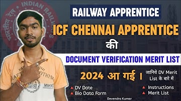 आ गई ICF Chennai Apprentice Merit List 2024 for DV 🥳 - Chennai Apprentice 2024 #icfchennai #icf