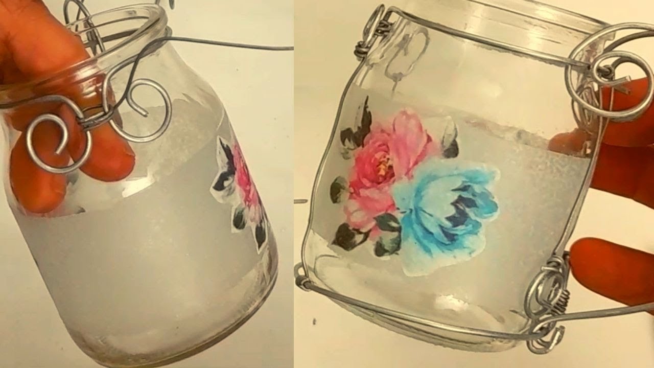 Frasco de vidrio Taza, Falso esmerilado, decoupage alambrismo paso a paso
