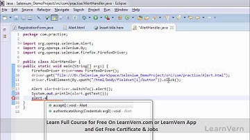 Selenium Alerthandler Example - Video In Hindi