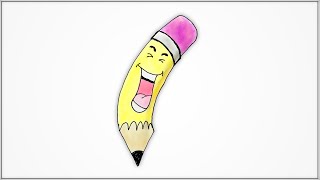 How To Draw A Smiling Pencil Cartoon Character Step By Step Youtube