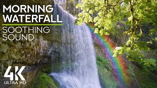 4K Rainbow Waterfall - 10 HRS Soothing Sounds of Morning Forest &amp; Falling Water for Best Relaxation