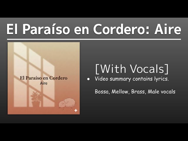 Watch El Paraíso en Cordero: Aire - Bossa, Mellow, Brass, Male vocals【Suno AIで作曲】【動画 1分47秒】 on YouTube Watch El Paraíso en Cordero: Aire - Bossa, Mellow, Brass, Male vocals【Suno AIで作曲】【動画 1分47秒】 on YouTube