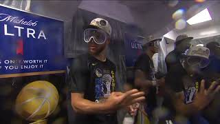 Warriors' title celebrations spill over into locker room
