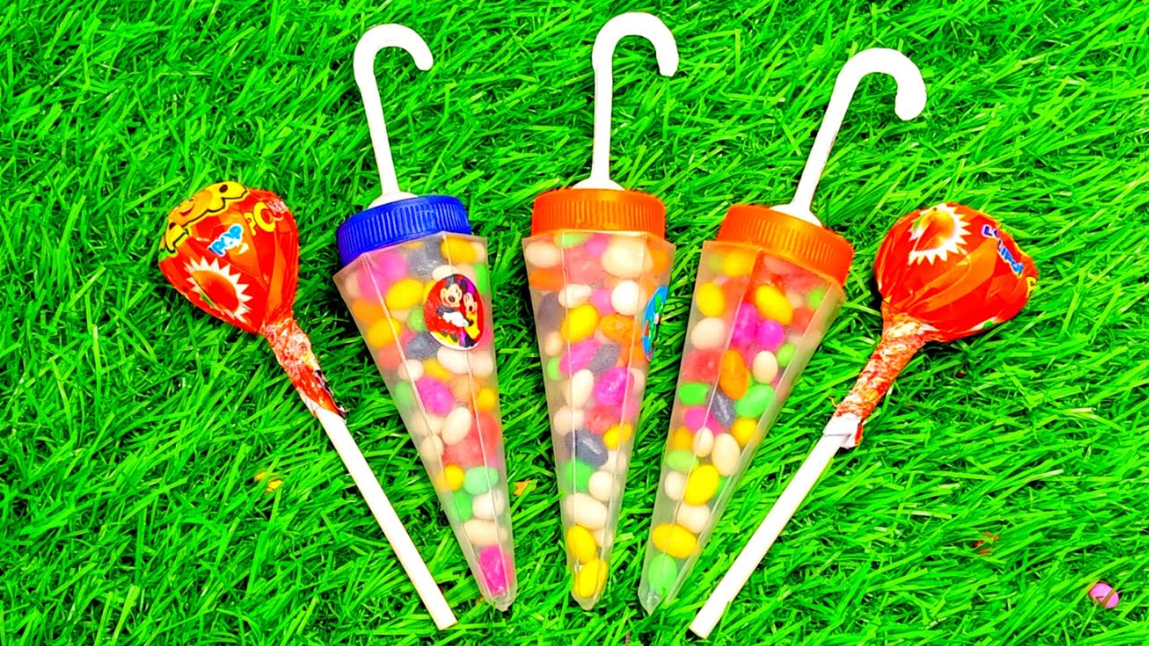 Three Pieces Rainbow Candy Umbrella & Two Lollipop Unpacking asmr