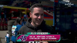 ALEX BOWMAN PRE RACE INTERVIEW - 2022 TOYOTA OWNERS 400 NASCAR CUP SERIES AT RICHMOND