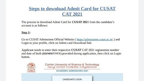 CUSAT CAT 2021 Admit Card released at admissions.cusat.ac.in, Get Direct Link Here