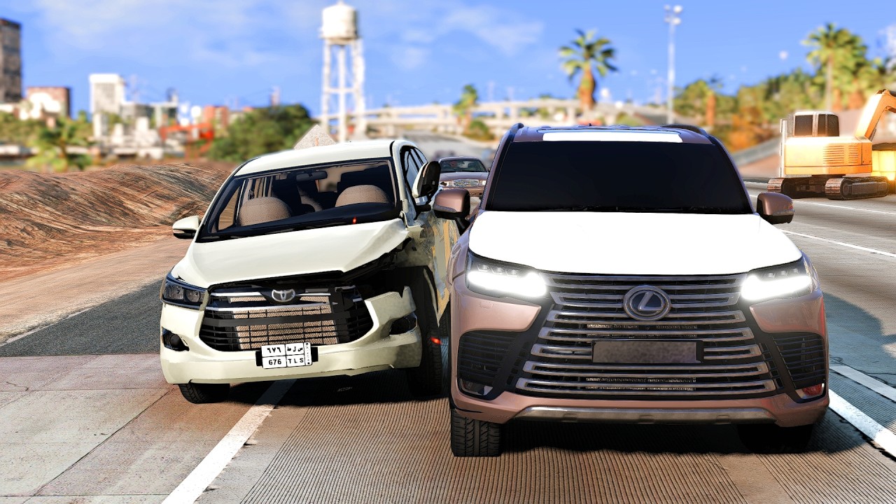 محاكي الحوادث - راعي الجيب اللكزس المتهور يتسبب بحوادث ويهرب من التفتيش 🔥😨 beamNG drive