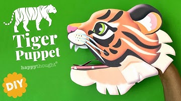 DIY paper Tiger puppet video tutorial. Make a 3D Tiger puppet with downloadable DIY templates!